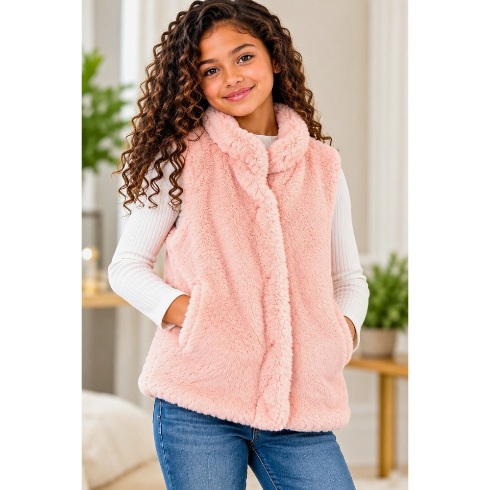 Epic Threads Girls XL Pale Pink Fuzzy Faux Fur Vest Soft Cozy Sleeveless Jacket